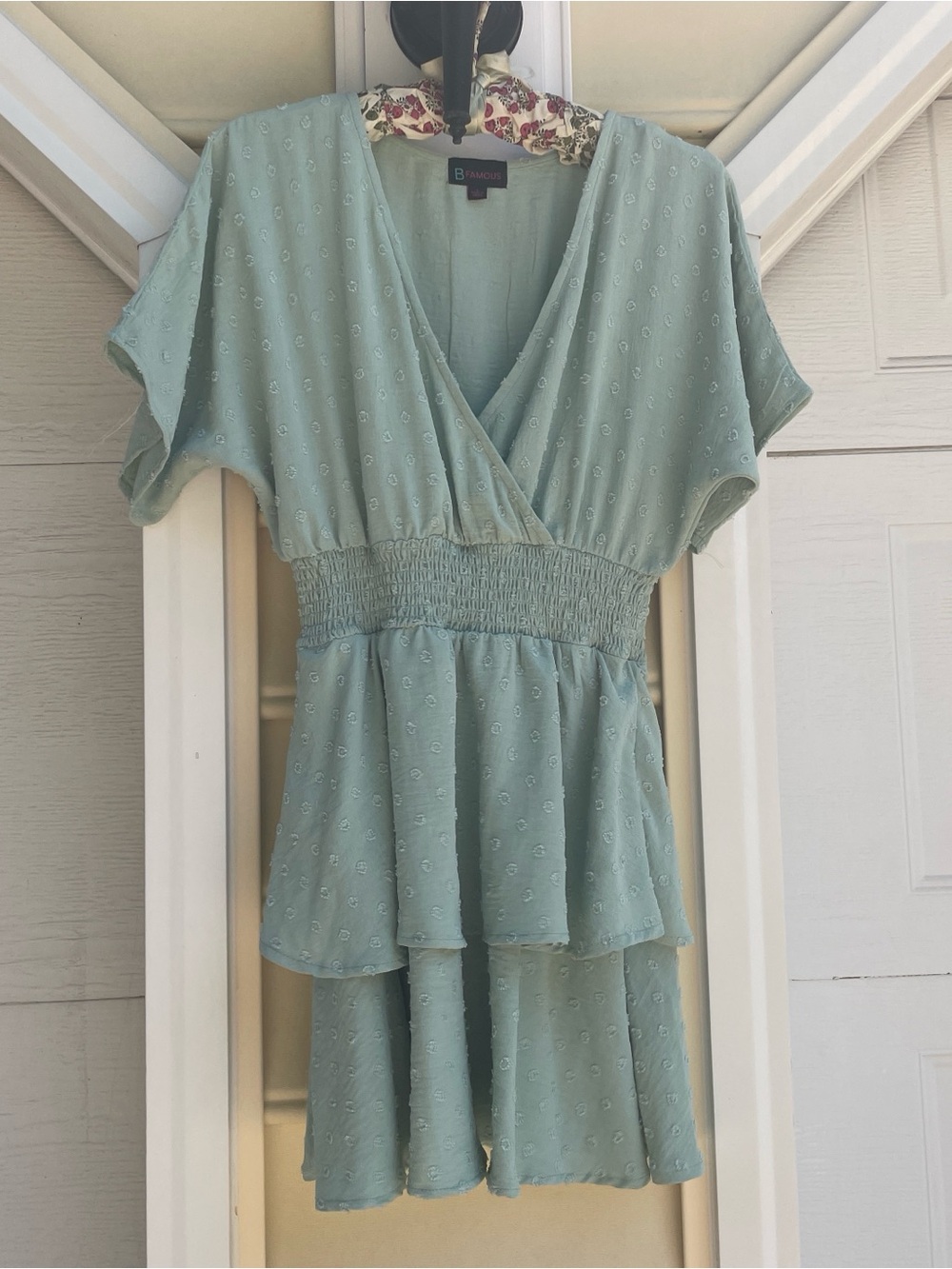 Sage Green Smocked-Waist Tiered Mini Dress